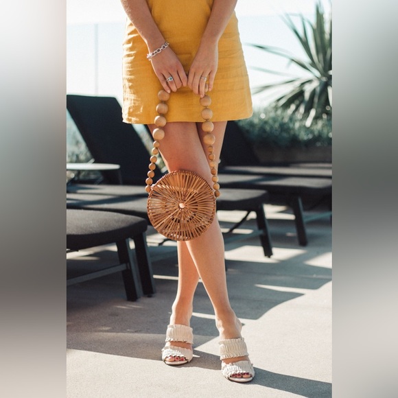 Cult Gaia Cutout Round Circle Beaded Strap Crossbody Bag NWT Natural Bamboo - Picture 9 of 16